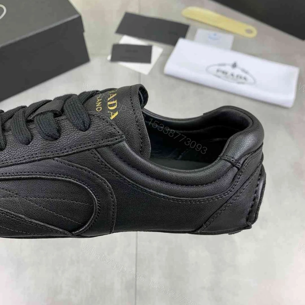 View 8 of Prada Montecarlo Re Edition 2005 Antiqued Nappa Leather Sneakers Black