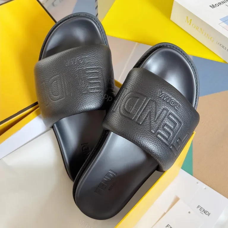 View 3 of Fendi Leather Slide Sandals: Minimalist Luxe Comfort