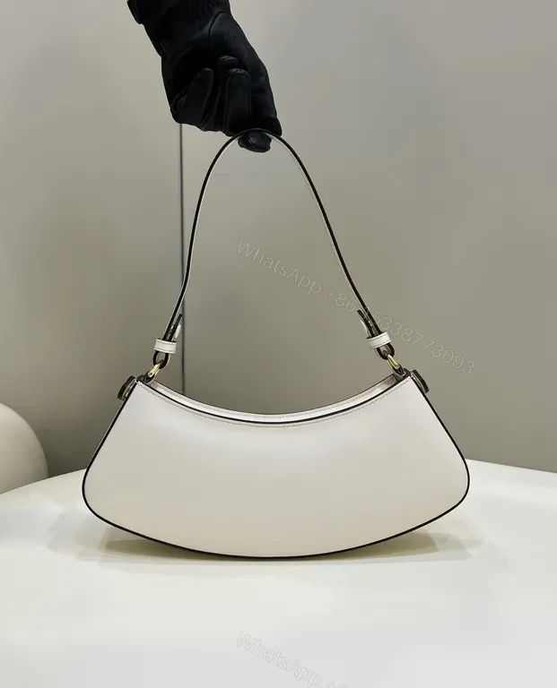 View 7 of Chic White Leather Handbag: Minimalist Fendi Hardware Elegance