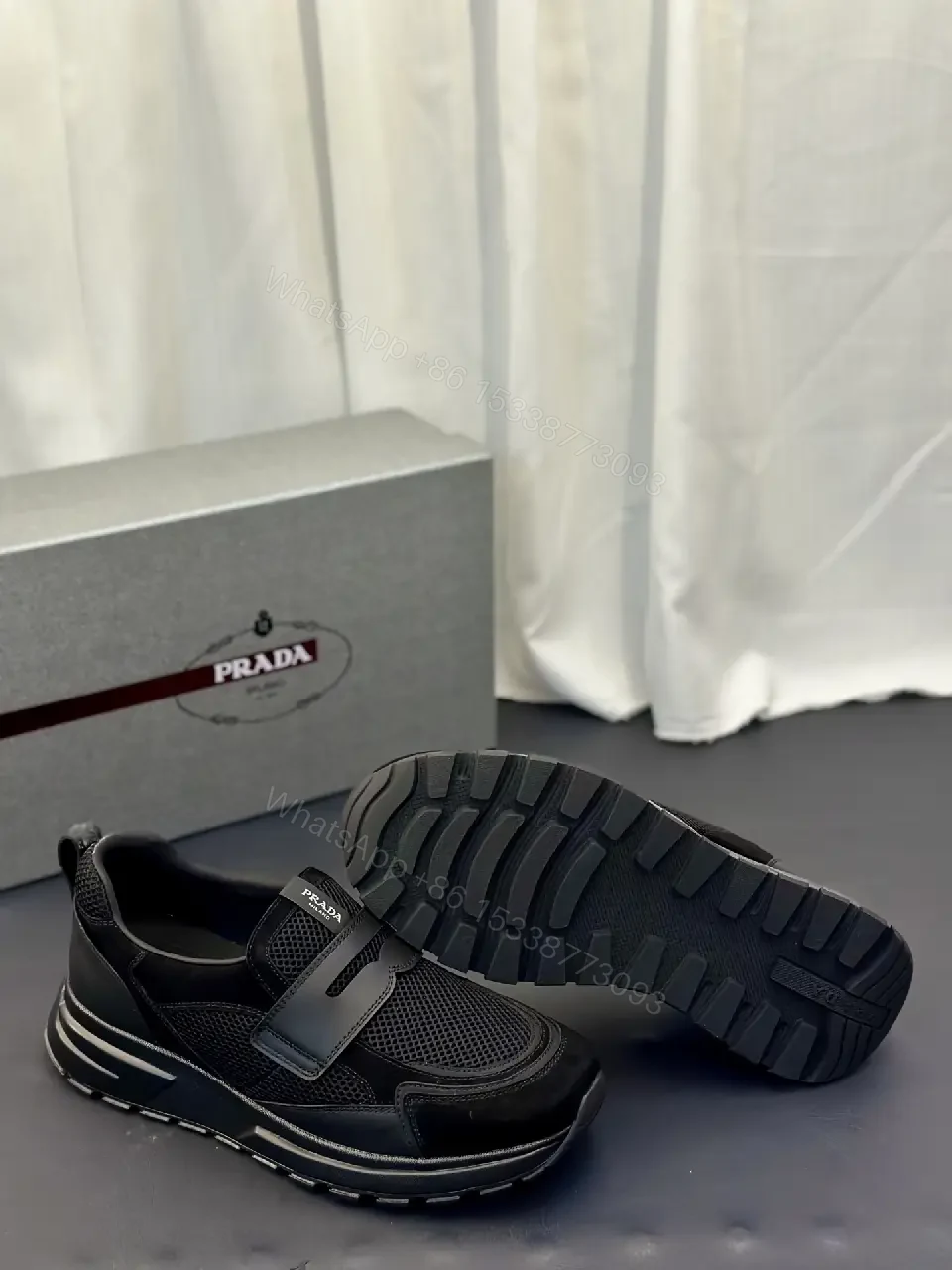 View 10 of Black Mesh Velcro Sneaker, Prada Style, Lightweight Comfort Shoes