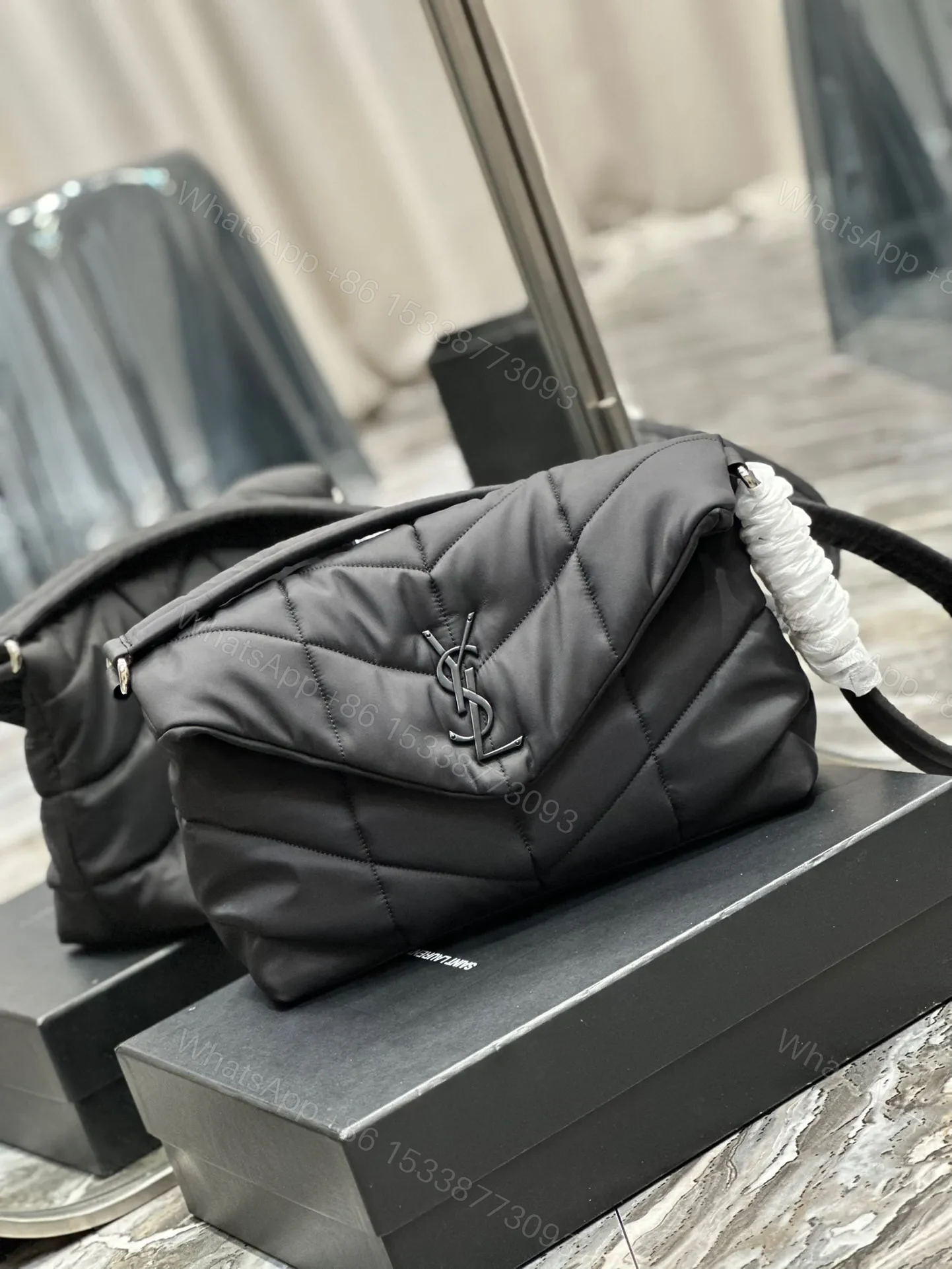 View 2 of SAINT LAURENT Black Puffer Messenger Bag