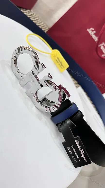 View 9 of Gancini Belt - Black Calfskin, Polished Silver Buckle, Luxury Versatile Belt