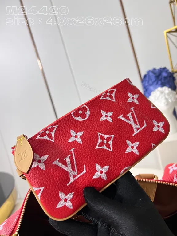 View 9 of Bold Red Satchel: LV-Inspired Monogram Pattern Carryall