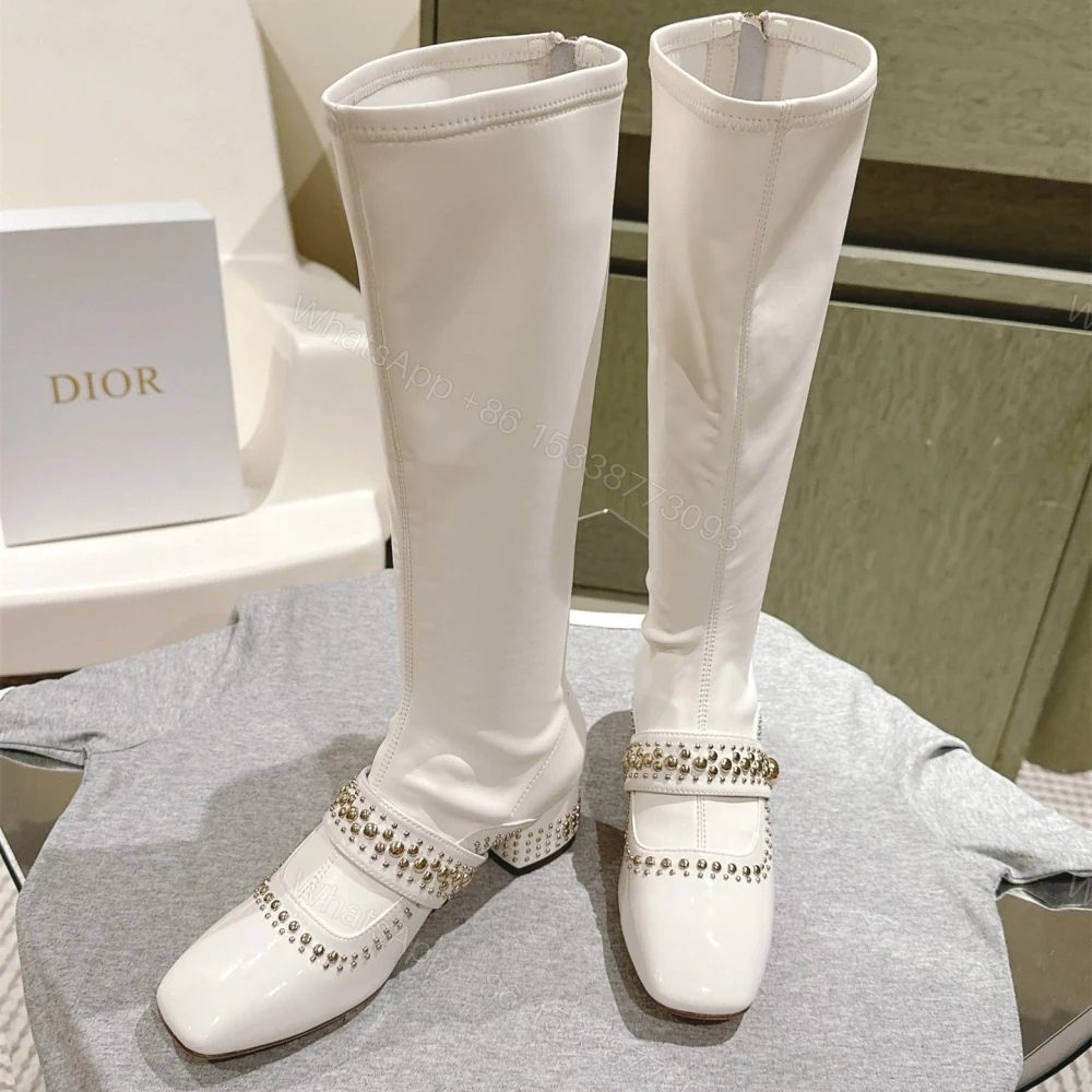View 3 of 高仿Dior*Belle-D系列KDT063柳釘拉鏈高筒靴4CM白色免檢版