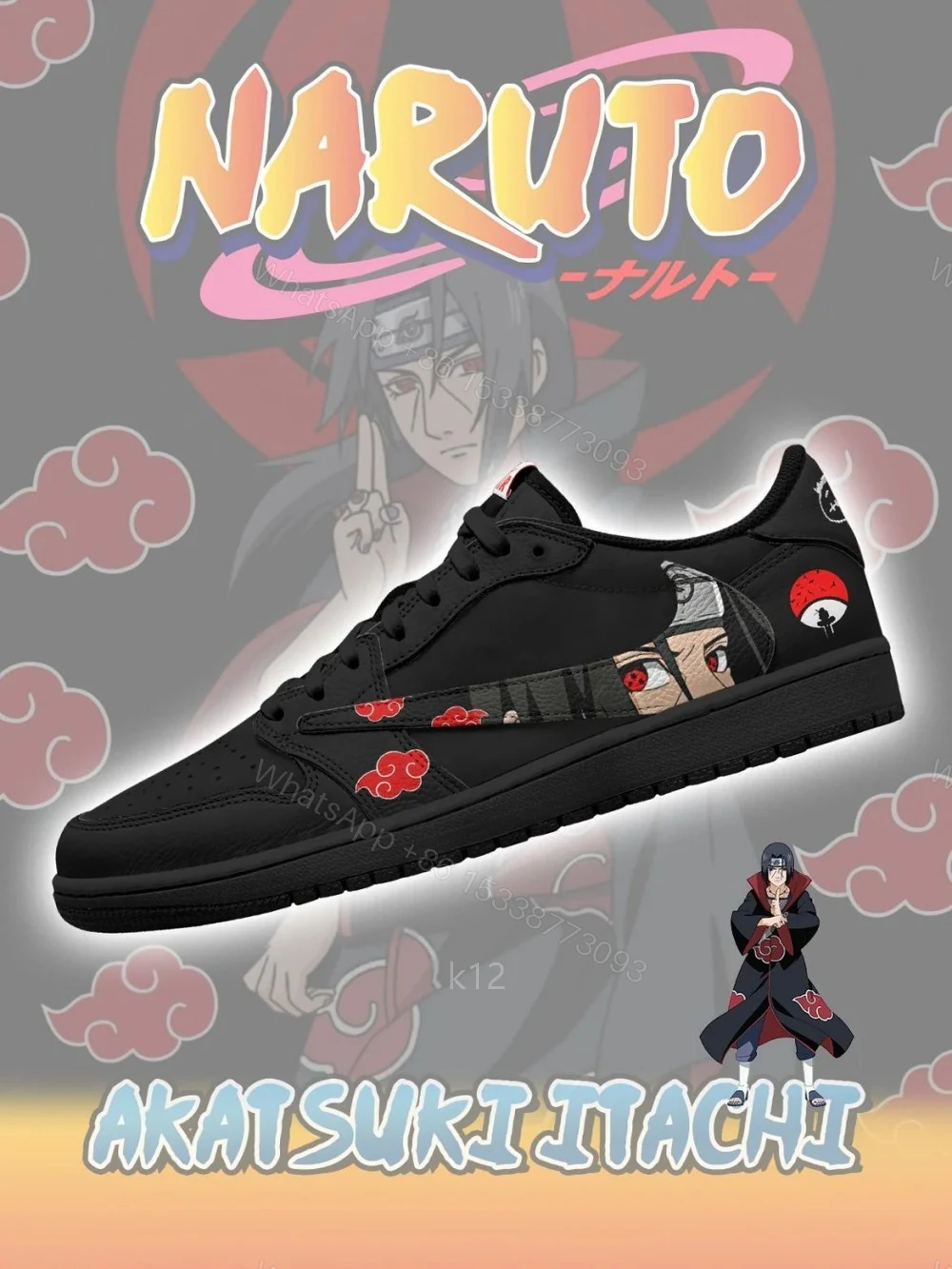 Akatsuki Itachi Uchiha V.2 Custom TS Low Jordan 1 — view 1