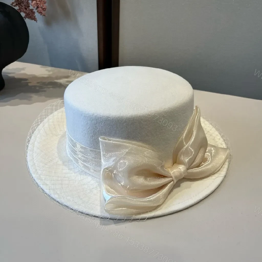 View 4 of Ivory Felt Fedora with Veil & Emblem Accent
