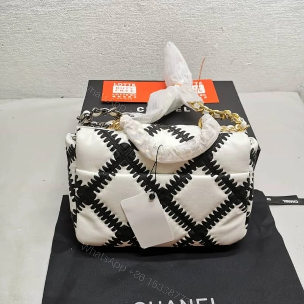 View 4 of Chanel 19 Flap Bag Crochet Gold And Silver Tone White Black 24Cm