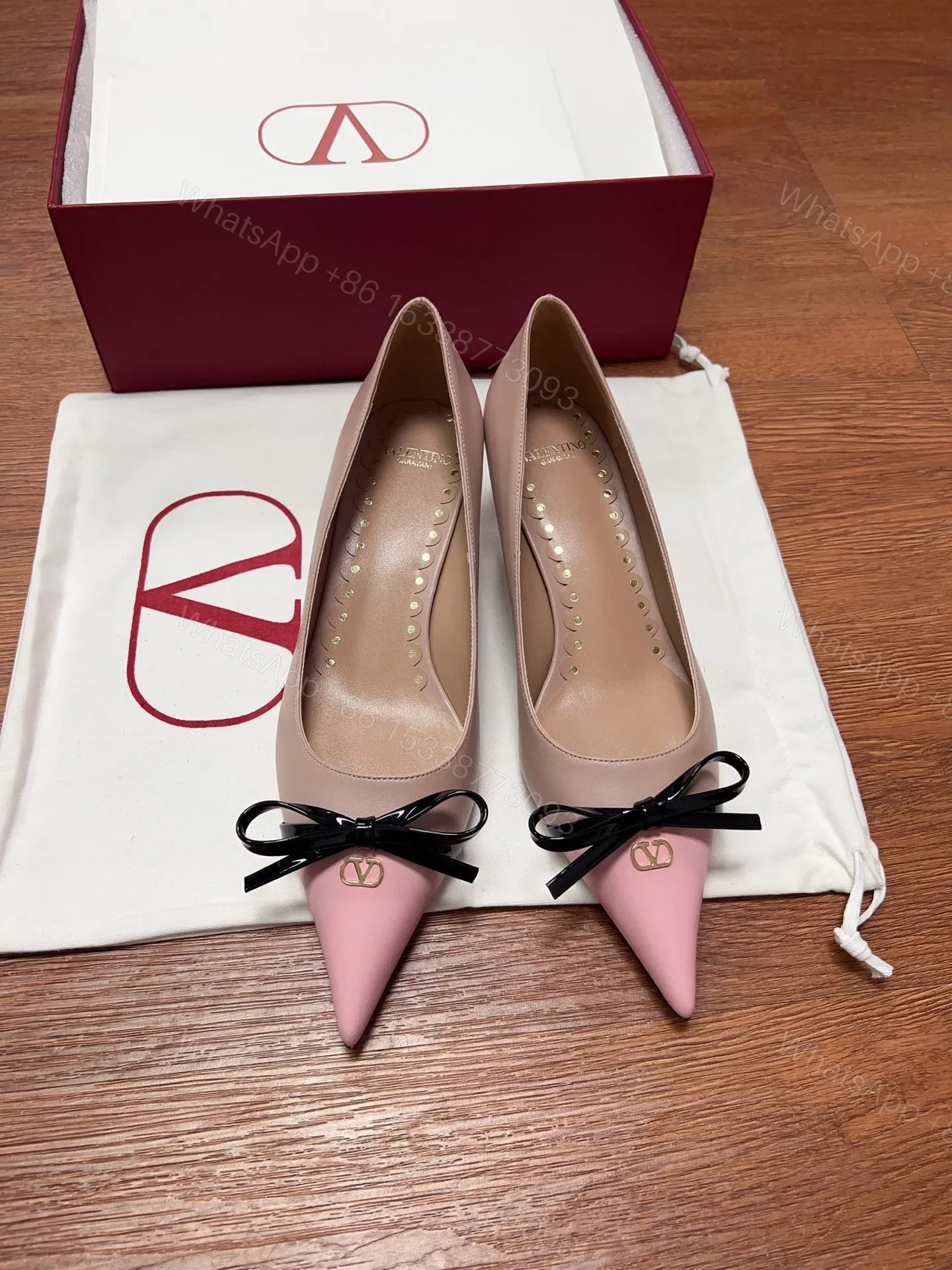 View 5 of Valentino Women Pink Leather Bow Detail Pumps