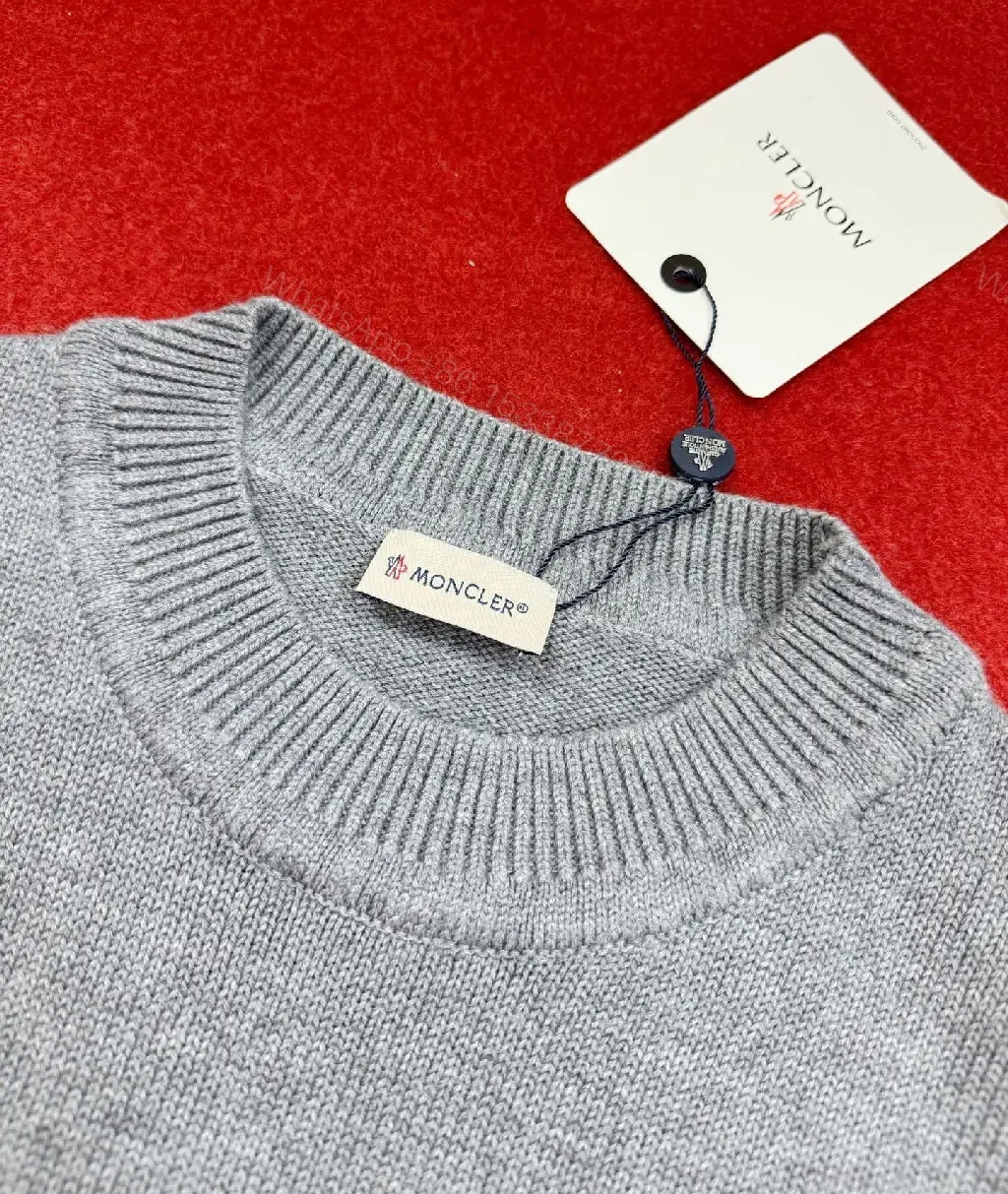 View 9 of Gray Knit Crewneck Sweater – Subtle Texture, Logo Accent