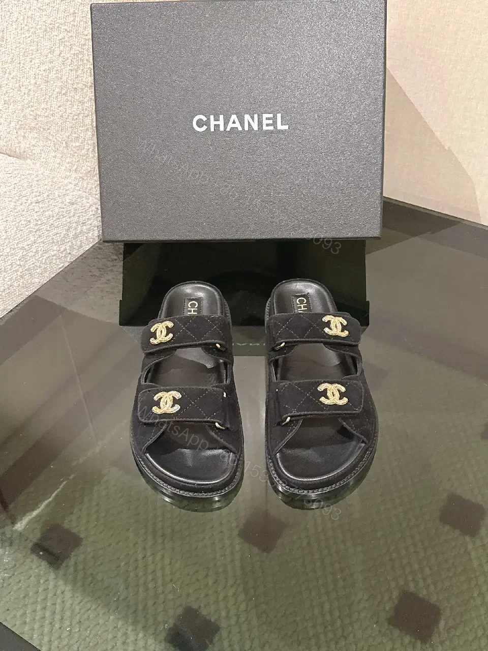 View 7 of Quilted Black Sliders with Gold Hardware — Everyday Luxury