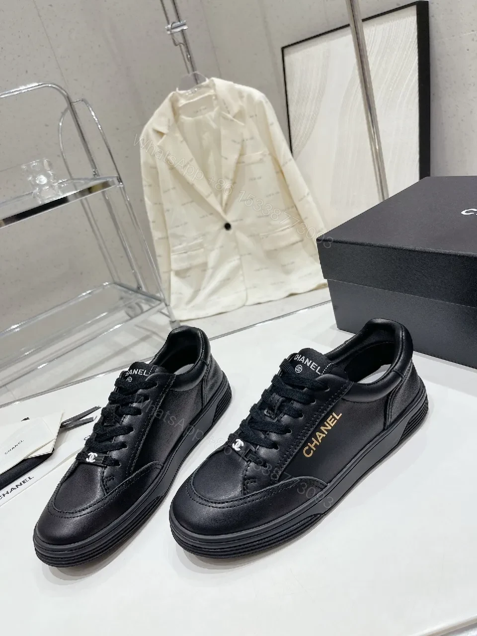 View 8 of Black Leather Sneakers: Subtle Branding, All-Day Comfort