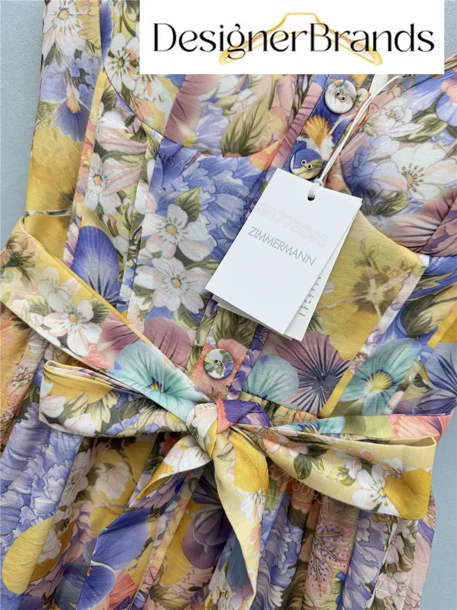 View 4 of Zimmermann Tama Printed Linen-Blend Belted Midi Dress