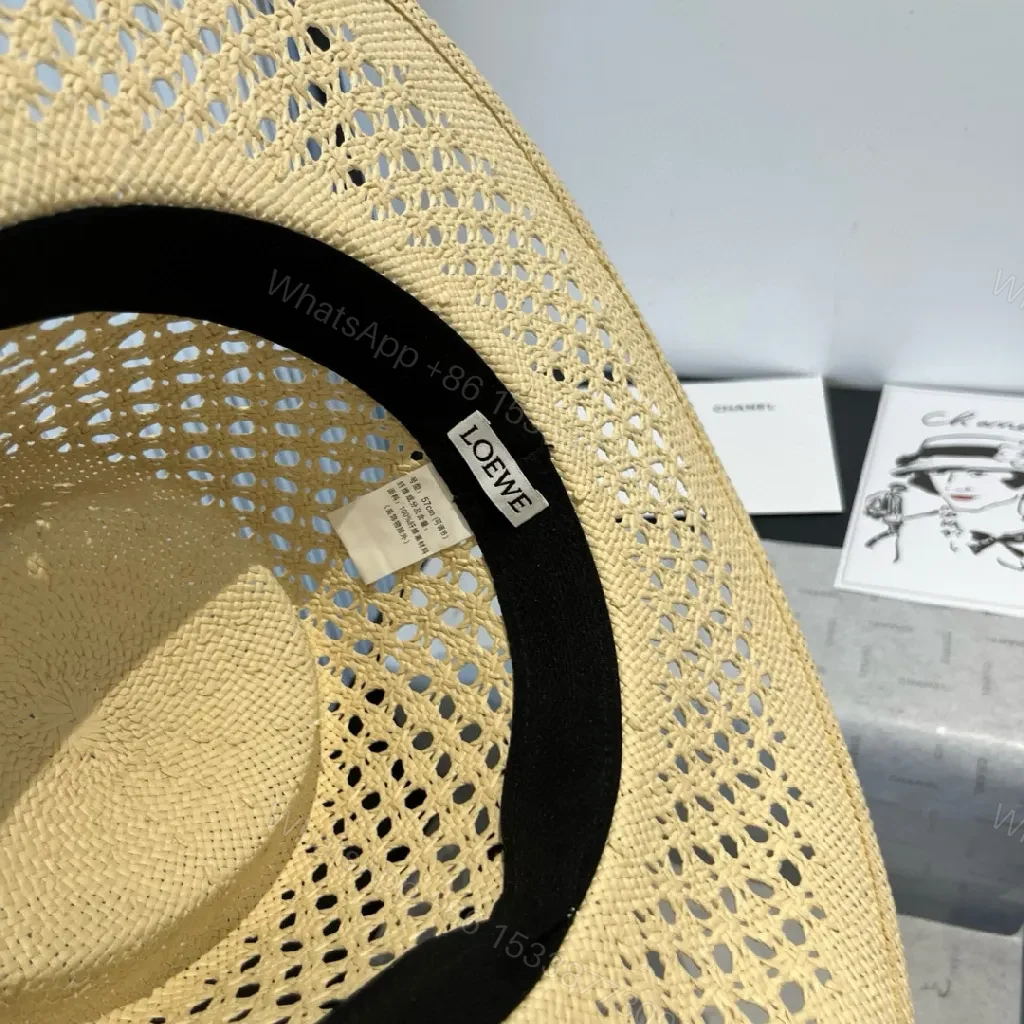 View 3 of Lux Straw Hat with LOEWE Band, Breathable Open-Weave Style