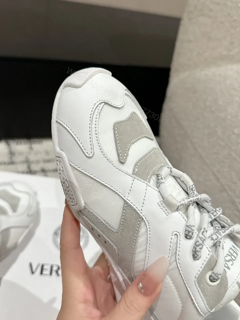 View 6 of Chunky White Trainer with Subtle Graphite Accents: Everyday Luxury Sneaker