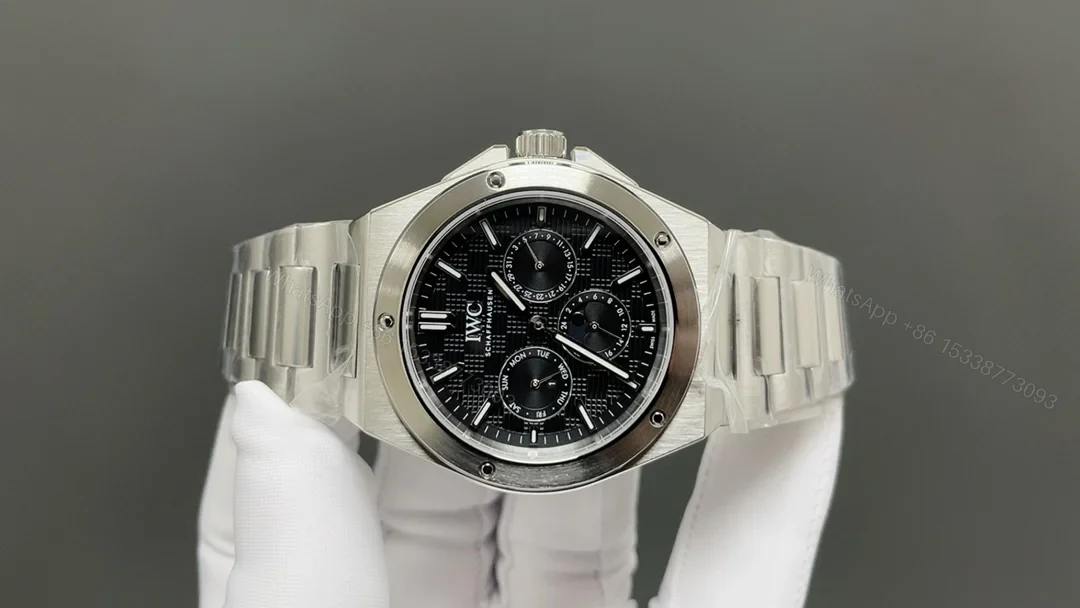 View 2 of IWC Ingenieur Black Replica 42MM Premium Perpetual Calendar Steel Bracelet Edition RG-IWC-INGENIEUR-BLACK-42