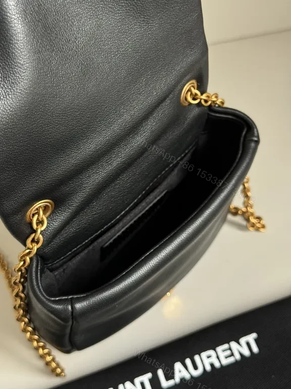 View 9 of Black Leather Mini Saint Laurent Bag with Gold Hardware, Compact Luxury, Crossbody/Top Handle