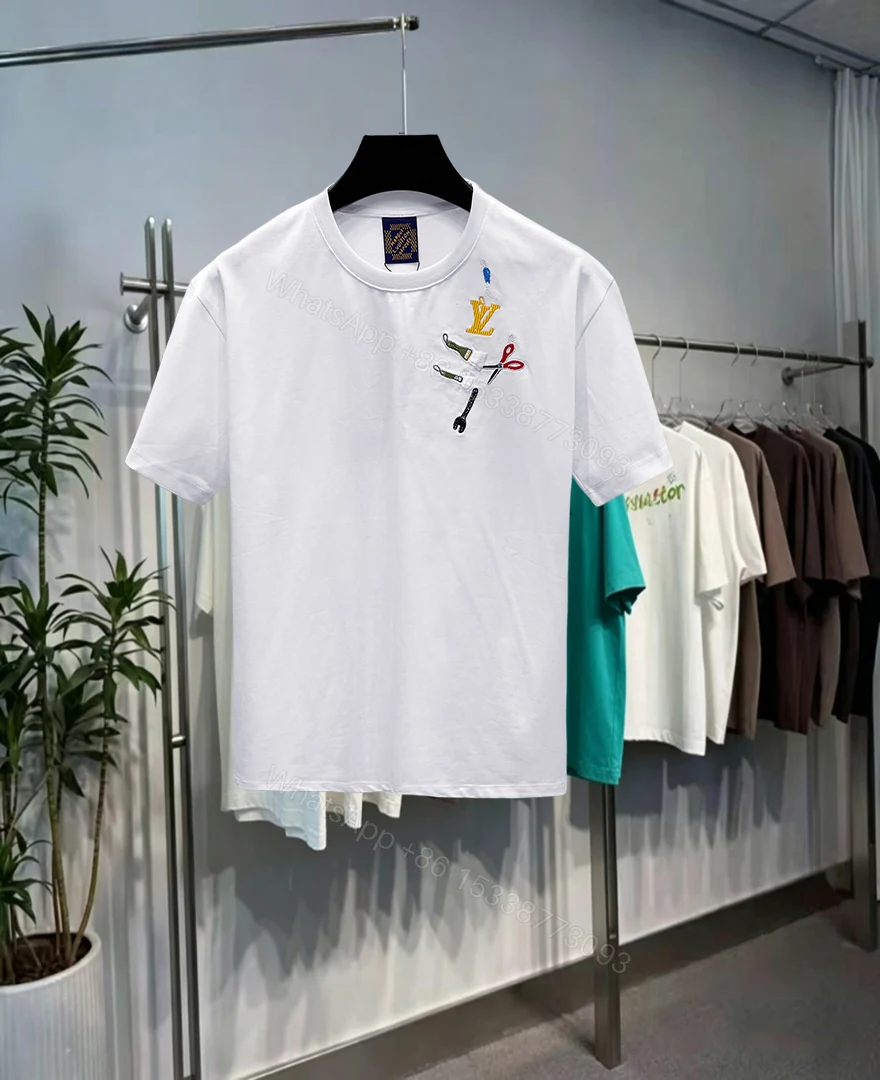 LV 一比一男款工具刺繡白色短袖T恤 夏季百搭潮T — view 1