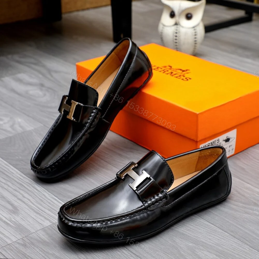 View 3 of Hermes Men’S Loafer Moccasin Polish With H Silver In Black