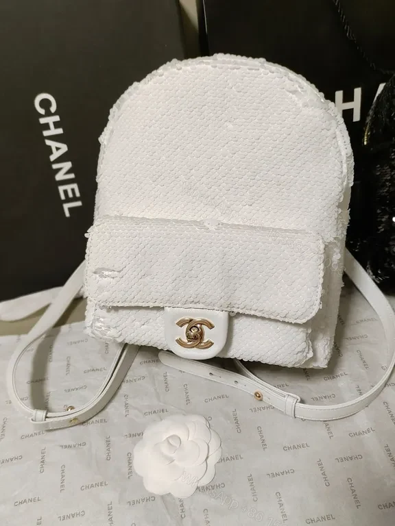 View 5 of Textured White Mini Backpack â€“ Luxe Chanel-Inspired, Quiet Luxury