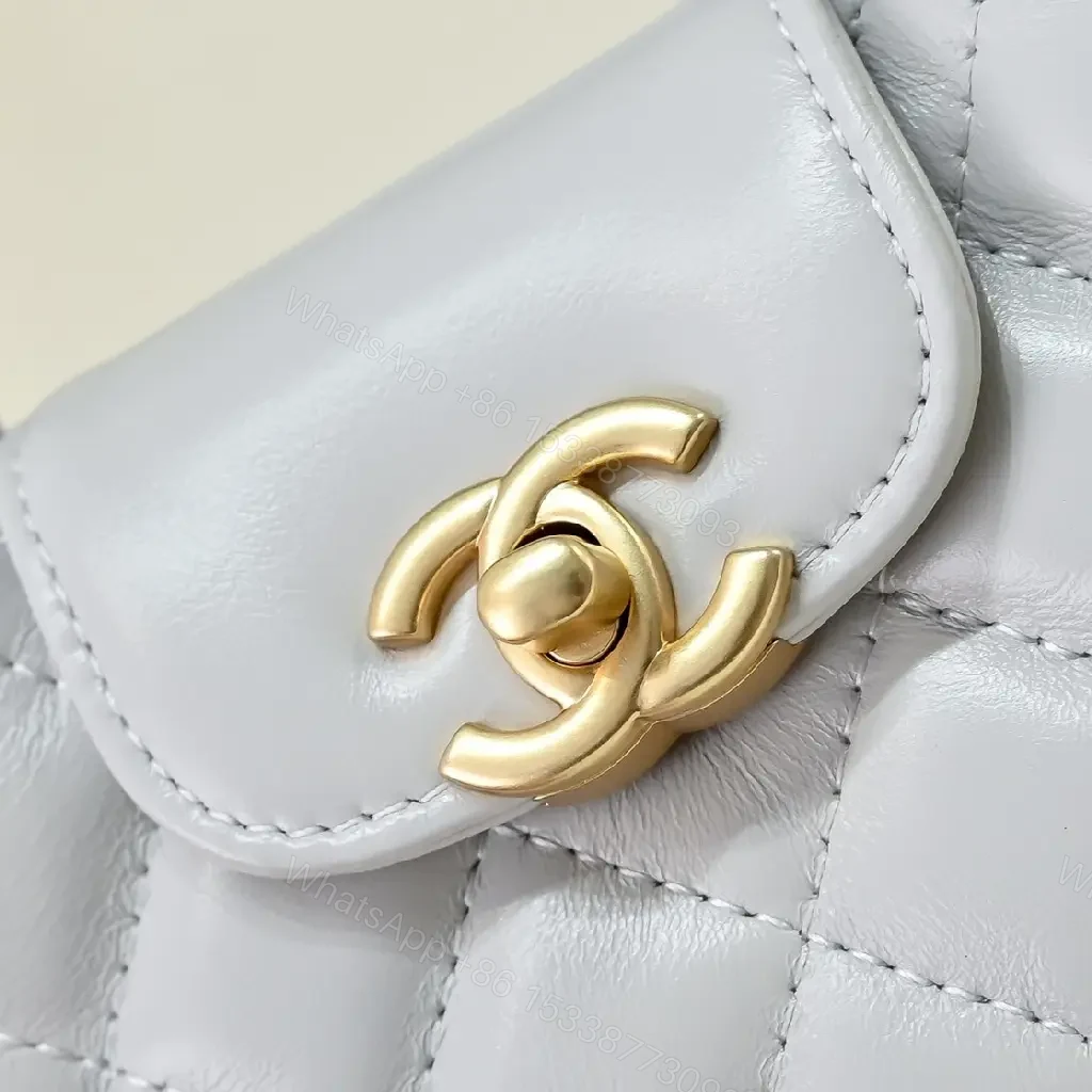View 7 of Quilted Gray Luxe Mini Flap Bag - Gold Hardware