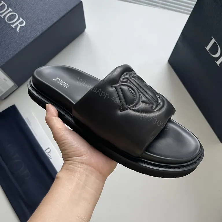 Chic Black Dior-Embossed Slide: All-Day Comfort Luxury — view 1