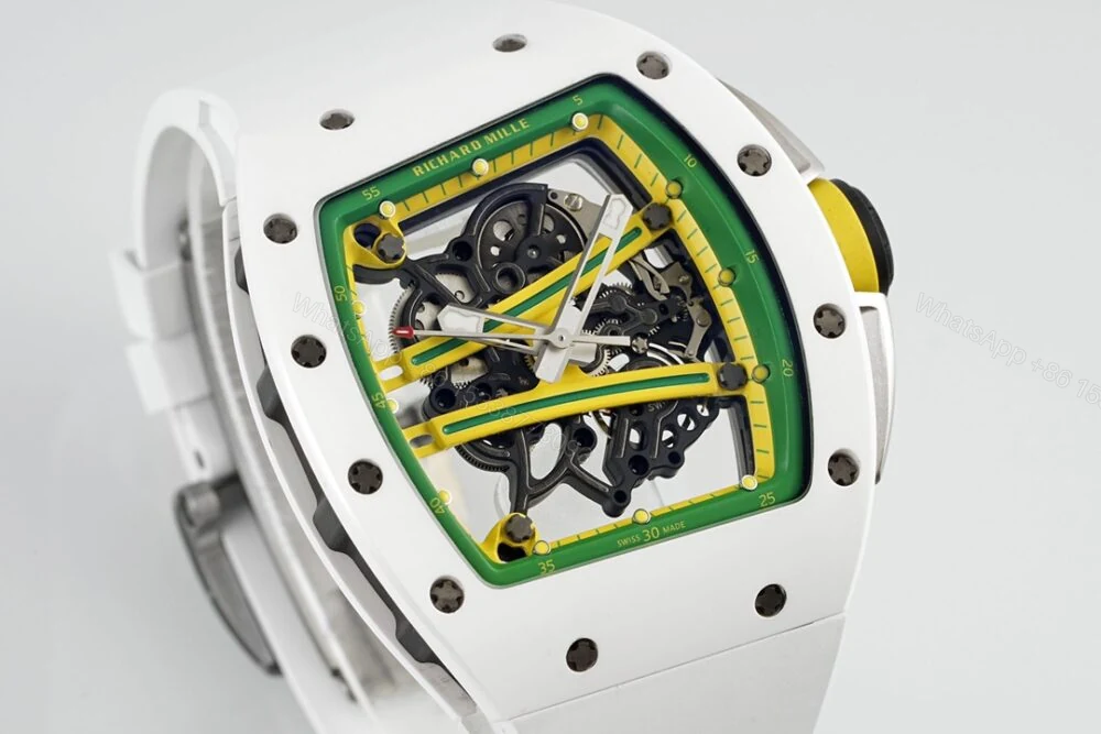 View 2 of RM61-01 APSF White Ceramic/RU Skeleton Dial on White Rubber Strap RMUL2 Super Clone