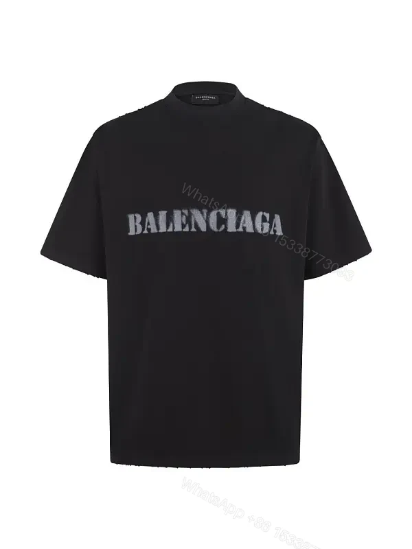 Black Cotton Oversized Tee Faded BALENCIAGA Chest Logo T-Shirt — view 1