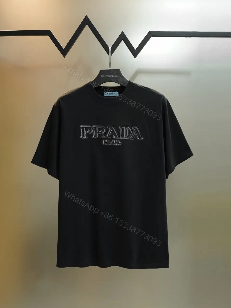View 3 of black cotton logo-embossed T-shirt for everyday luxury