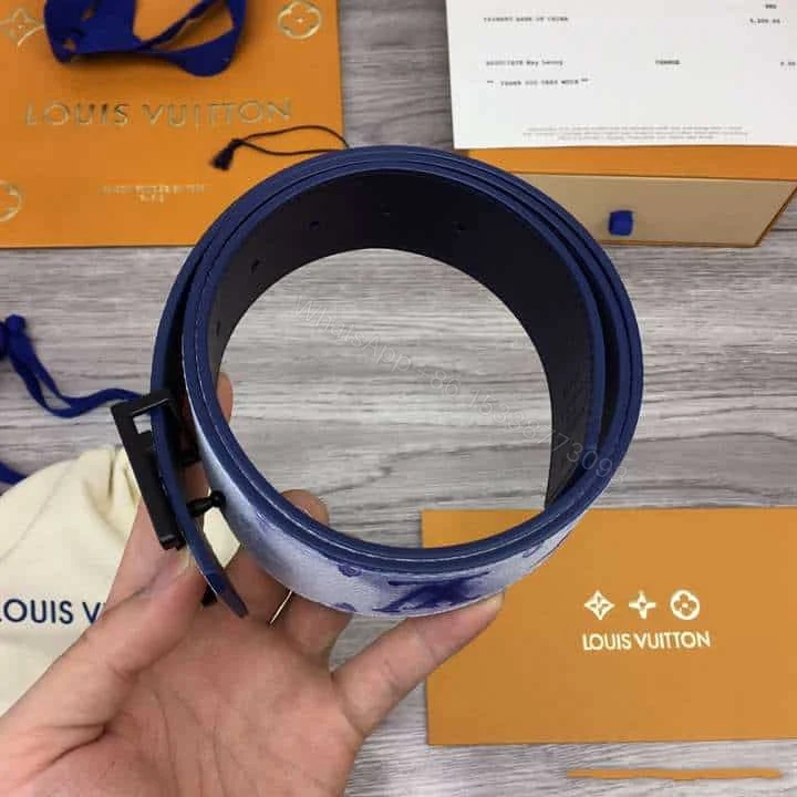 View 9 of LOUIS VUITTON SHAPE 40MM REVERSIBLE BELT WATERCOLOR BLUE – B80