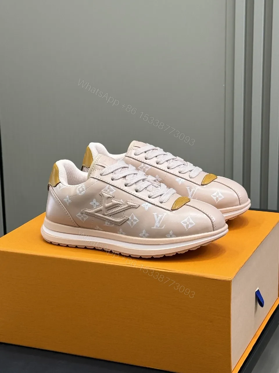 Soft Pink Monogram-Style Sneakers: Subtle Luxury, Everyday Comfort — view 1