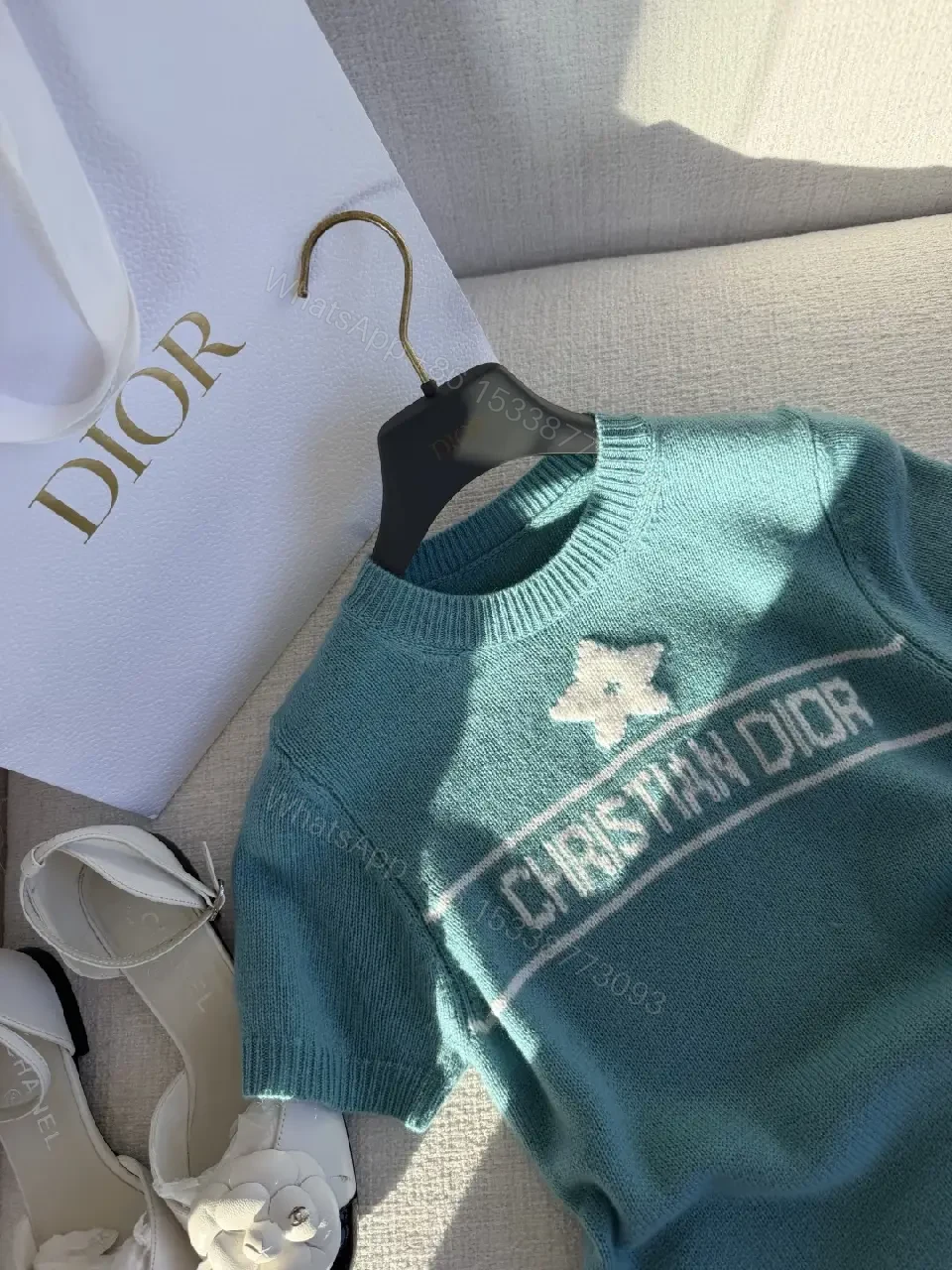 View 5 of Turquoise Knit Dress-Top with Designer-Inspired Stripe