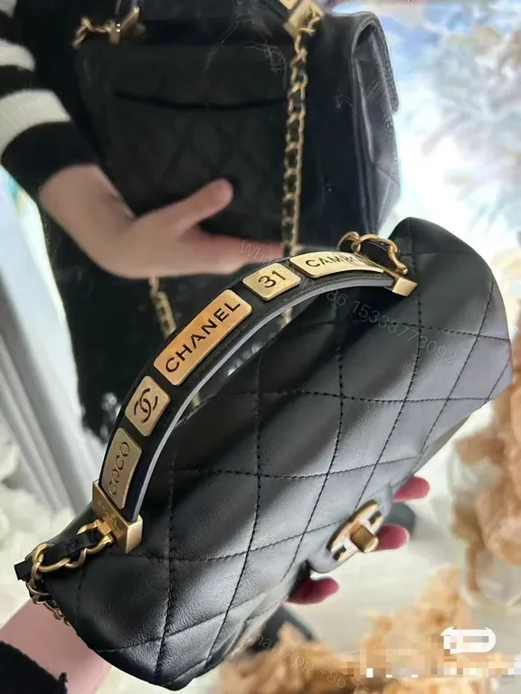 View 5 of Compact Diamond-Quilt Crossbody Bag: Black Leather, Gold Hardware