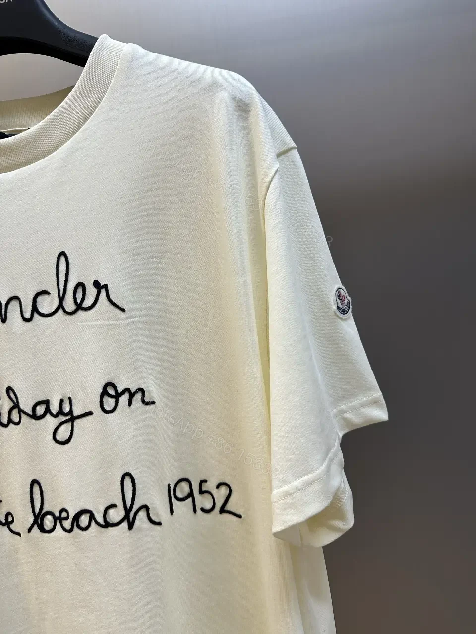 View 3 of White Cotton Relaxed T-shirt with Cursive Text Logo, Short Sleeves