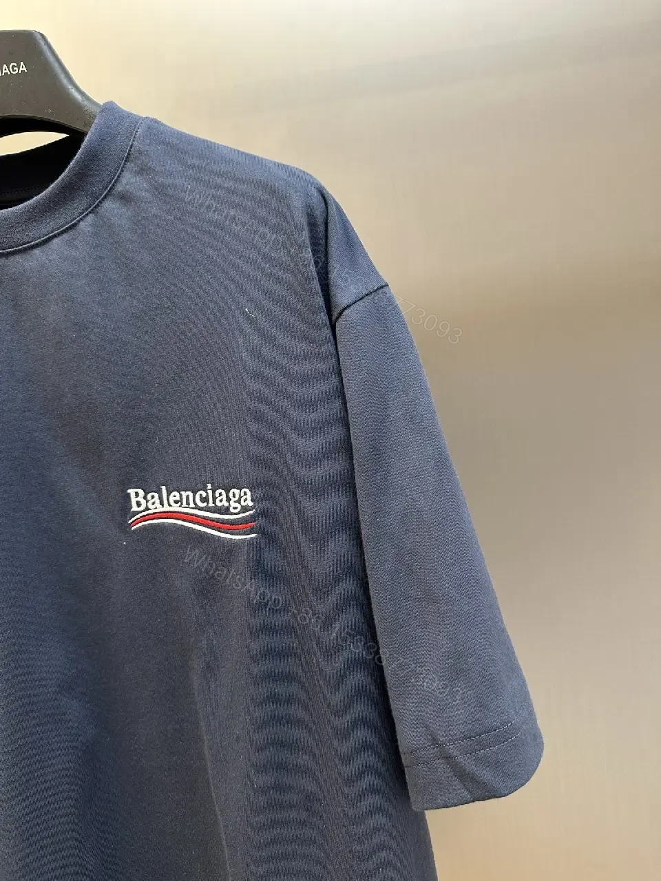 View 7 of Navy Cotton Oversized Tee with Balenciaga Logo Feature