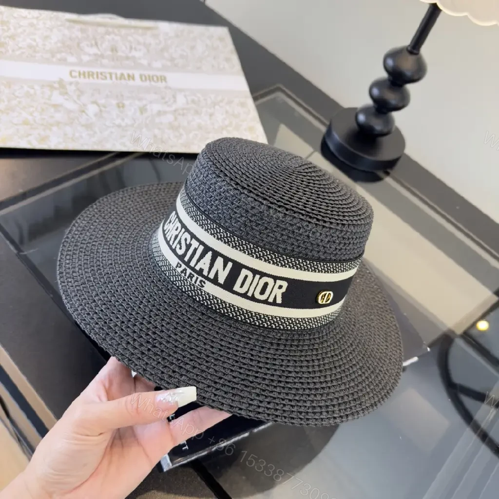 View 4 of Dark Gray/Black Straw Fedora-Round Crown Hat with Dior Ribbon