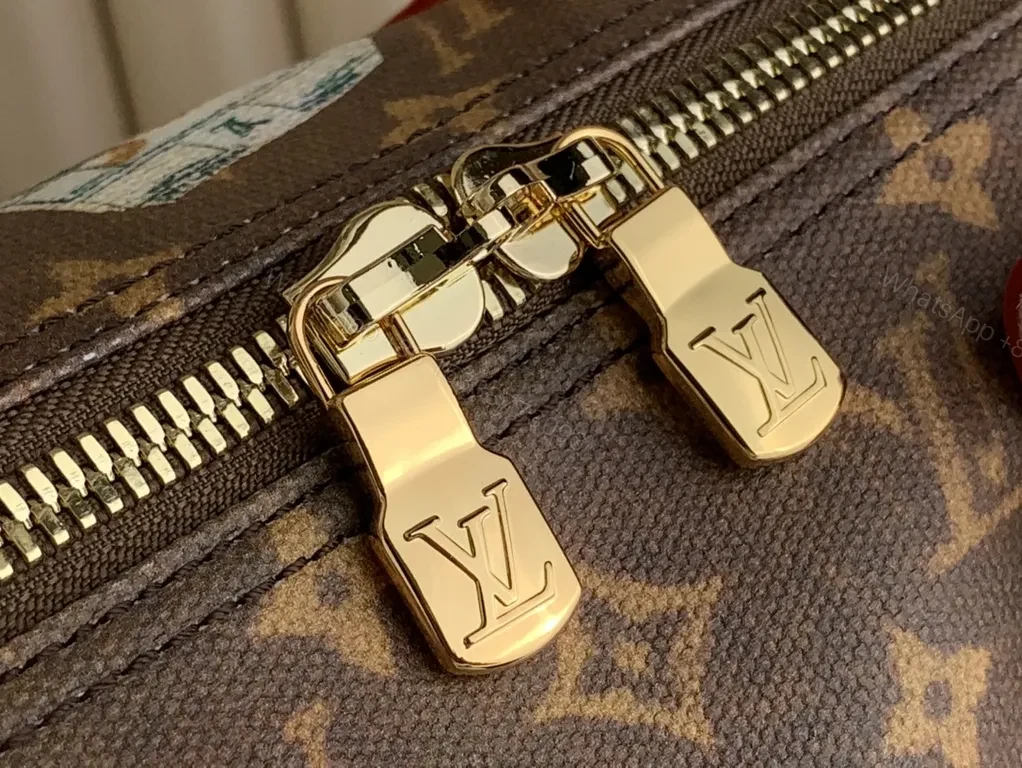 View 2 of Patchwork LV-Style Weekender: Luxury Travel Duffel with Patch Details
