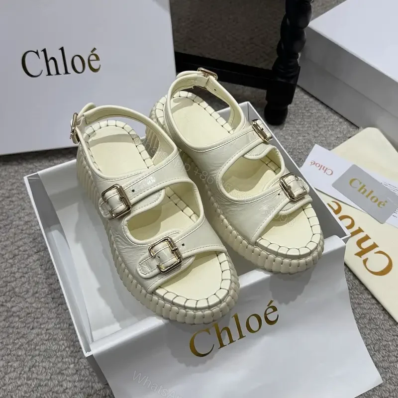 Cream Leather Light-Prep Sandals with Double Buckle Straps — view 1