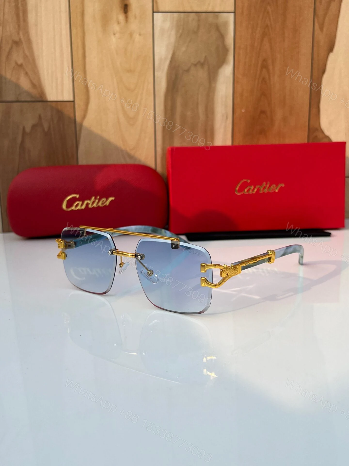 Cartier Square Blue Gradient Metal Frame Sunglasses — view 1