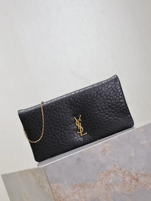View 9 of Chic Leather Clutch with Gold Chain â€” Quiet Luxury Evening Bag