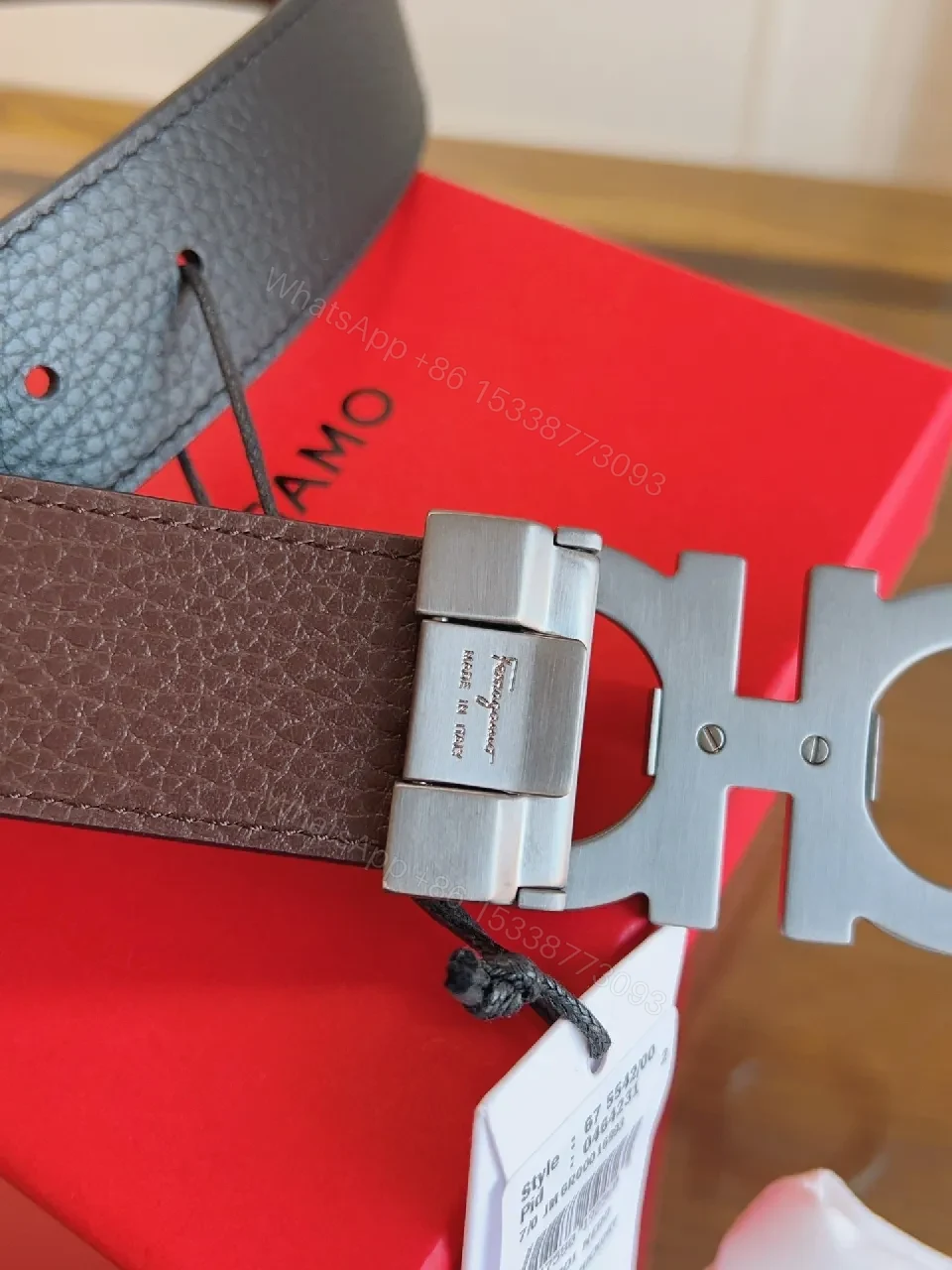 View 9 of Premium Leather Belt with Interlocking Buckle - Modern Luxury