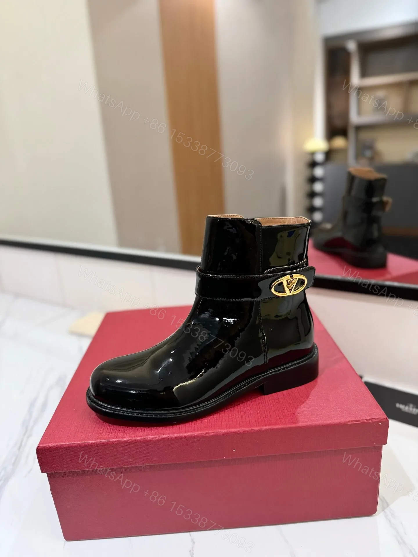 View 5 of Valentino Women Black Patent Leather Ankle Boots