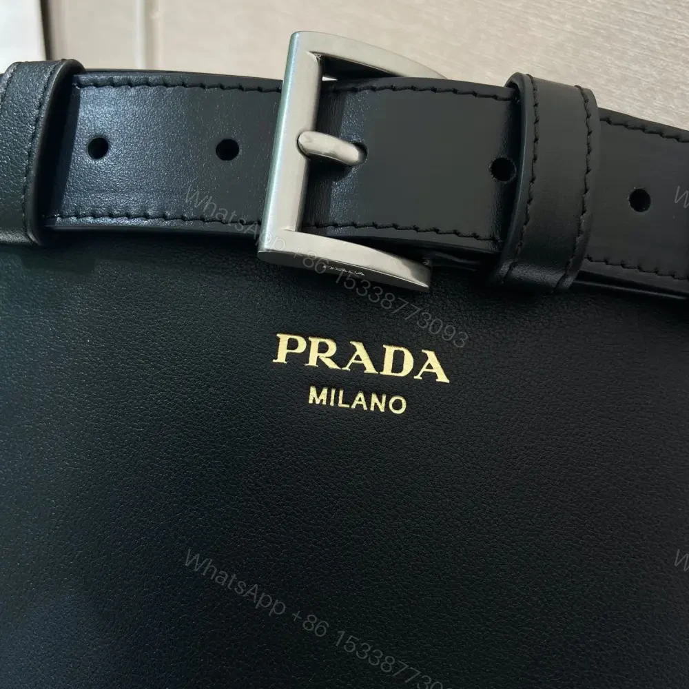 View 7 of 高仿Prada*Buckle系列1BE085小牛皮水桶包黑色免檢版