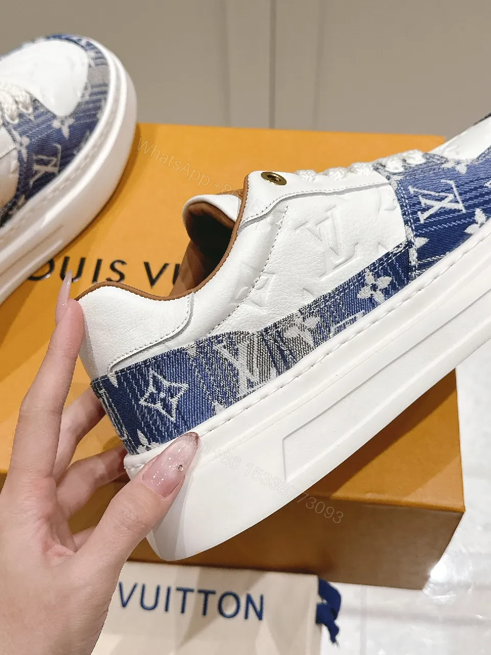 View 2 of Denim-Trim Lux Sneaker with Signature Details—Everyday Elevation
