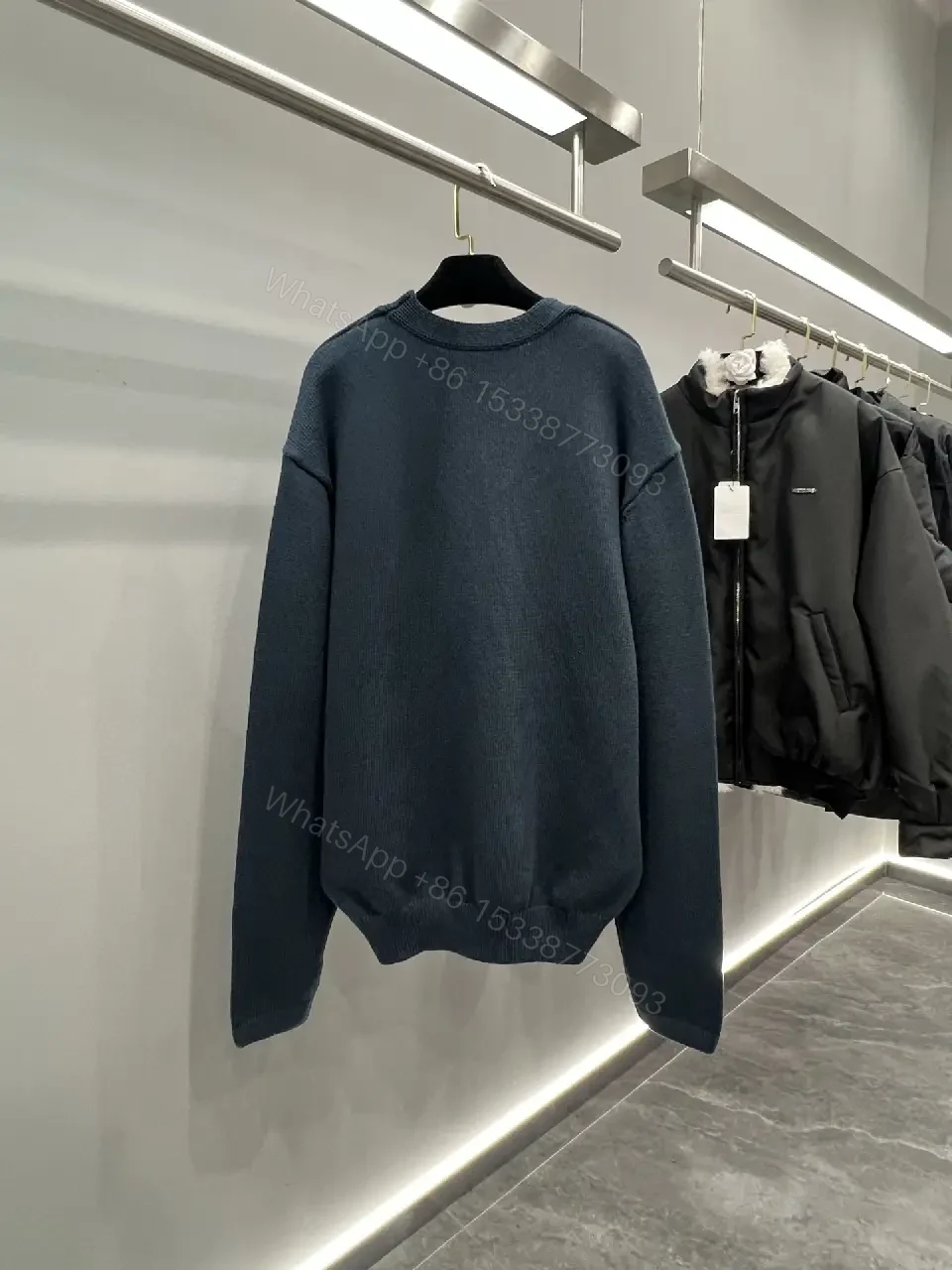 View 2 of Dark Navy Wool-Blend Knit Sweater: Relaxed Luxe, Dior-Style Script Key Feature