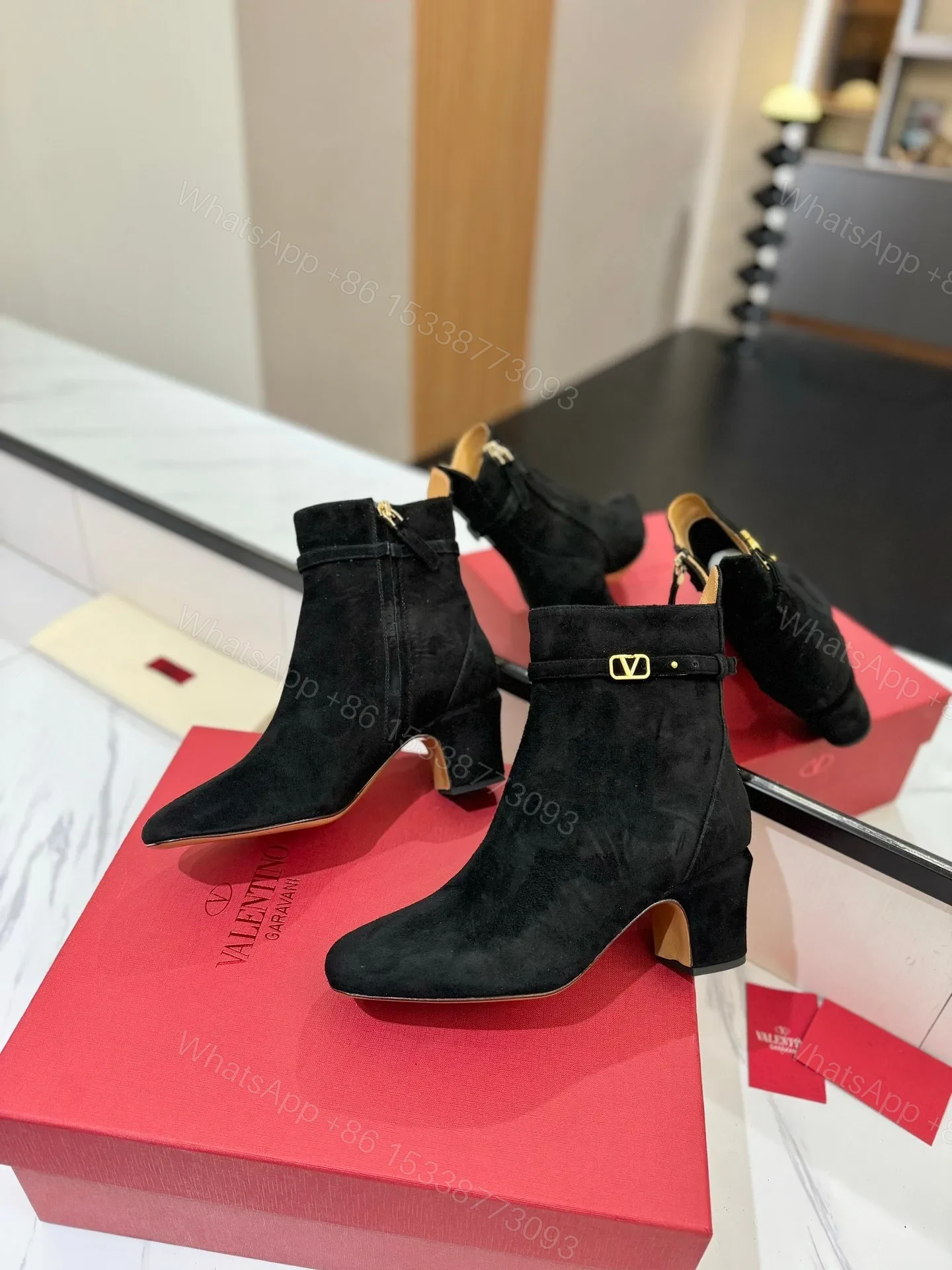 View 6 of Valentino Women Black Suede Ankle Boots