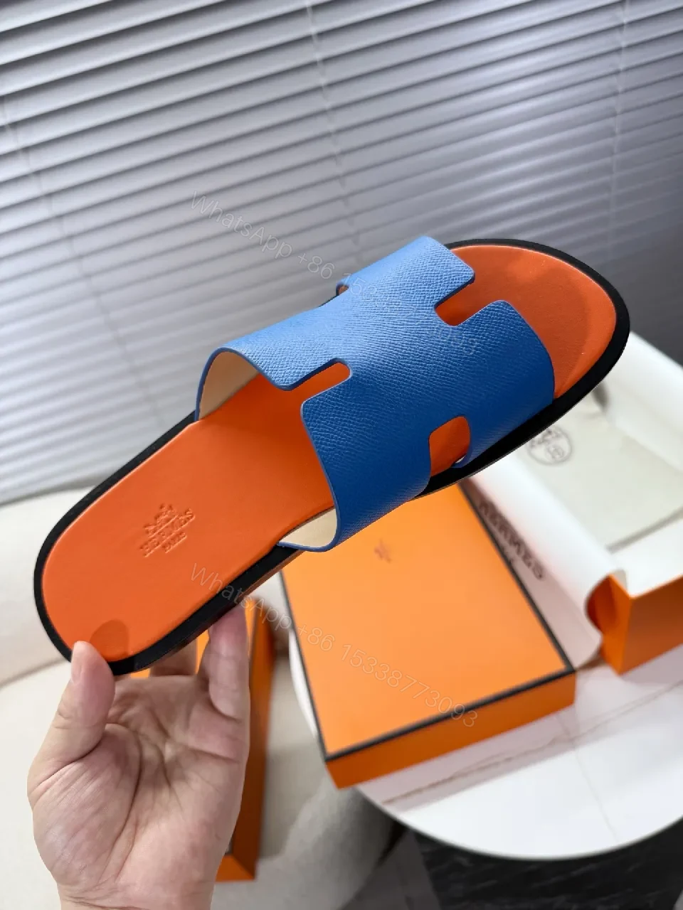View 4 of Blue Coral Slip-On Sandals | Luxury Leather, Modern Comfort, Signature Detailing