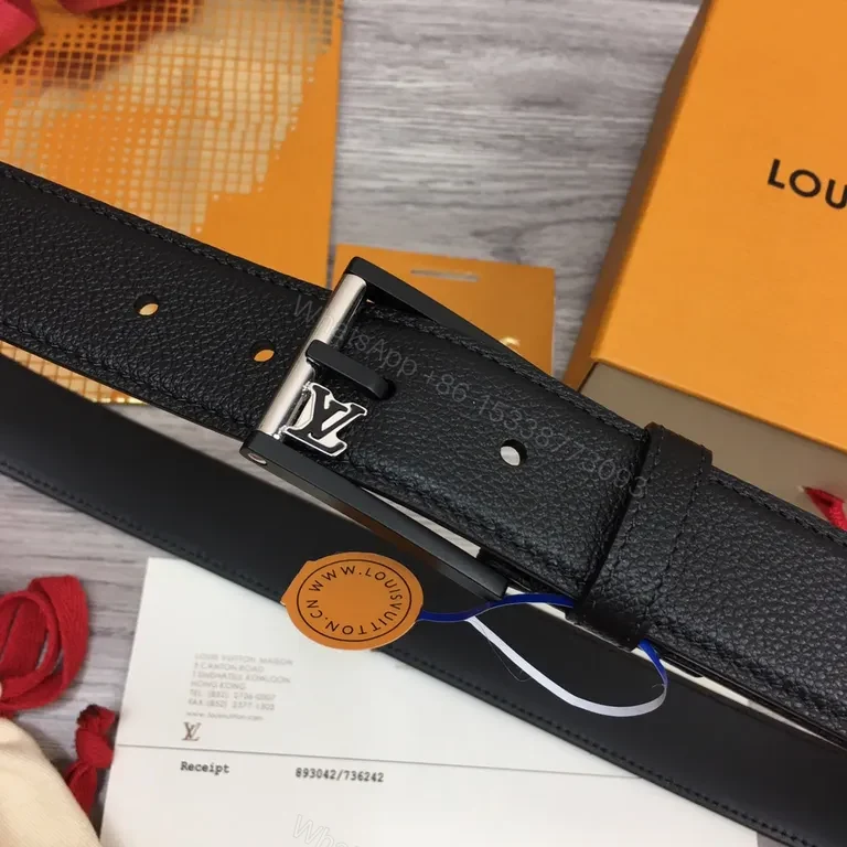 View 2 of Sleek Black Leather Belt with Signature Hardware - LV Emblem System