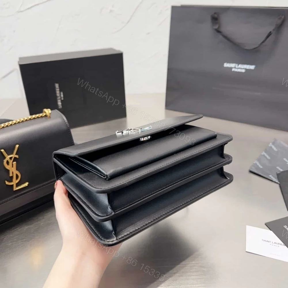 View 7 of Saint Laurent Sunset Medium Chain Bag In Smooth Black With Silver Hardware 22Cm 442906D420N1000
