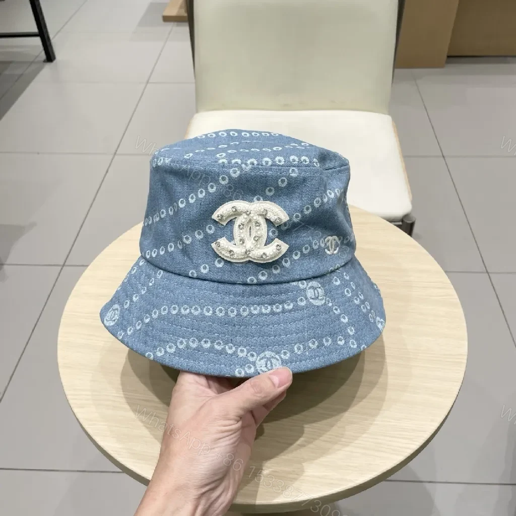View 8 of Denim-Threaded Bucket Hat with Emblem: Bold, All-Season Style