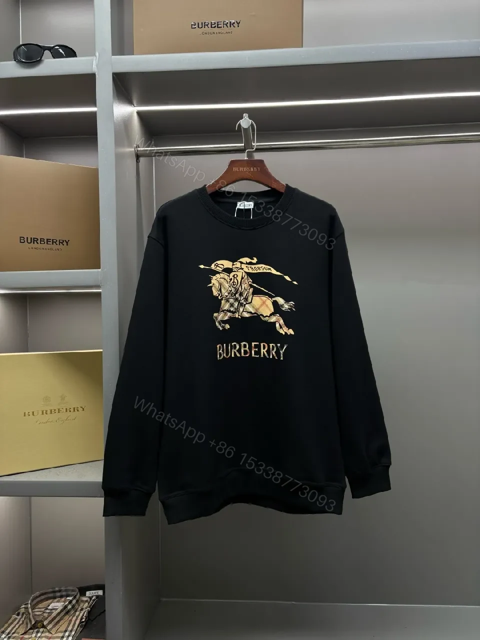Black Cotton Crewneck Sweatshirt with Metallic Crest Print, Modern Heritage, All‐Day Comfort — view 1